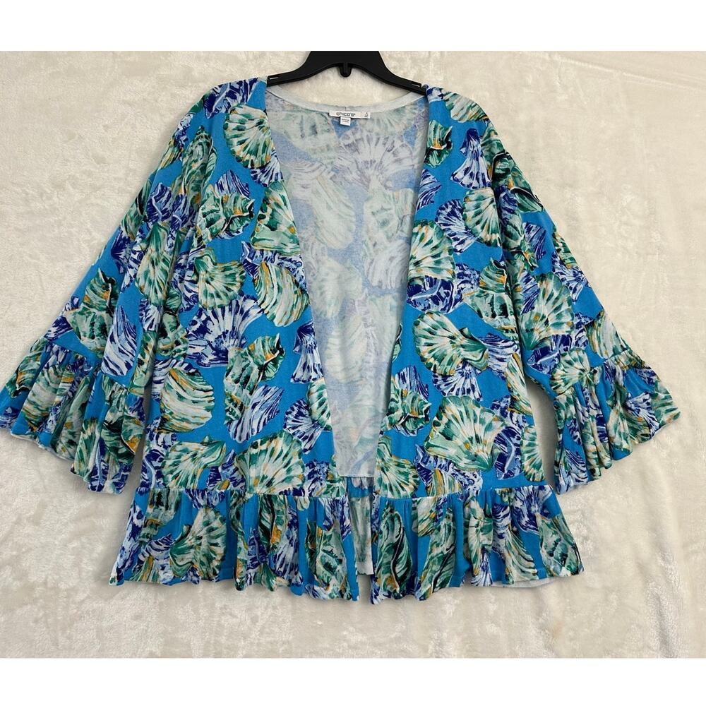 Chico's Ruffle Sea Shell Open Cardigan Top 4 XXL 2X Beachy